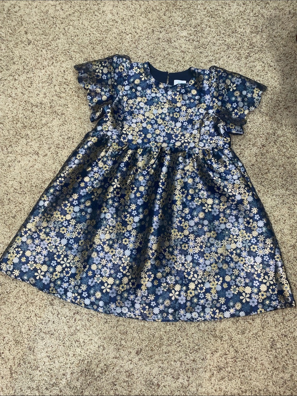 Girls Navy Blue Floral Party Dress